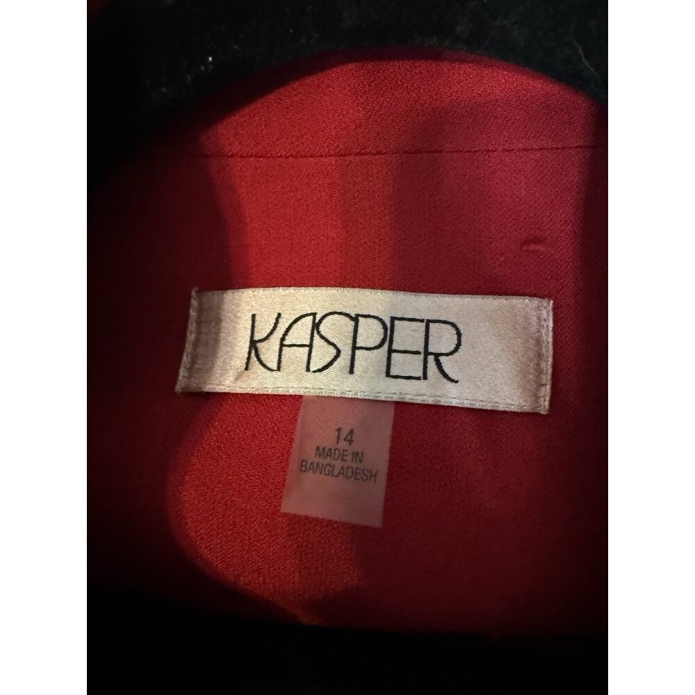 Kasper Suit Jacket Blazer 14 Red Classic 1 Button Stretch Office Career - Picture 10 of 13